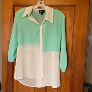 White and Teal super cute blouse! Worn once!